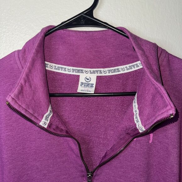 Victorias Secret PINK Sweater Quarter Zip Size Large Dog Love Pink On Back Soft - Picture 5 of 6